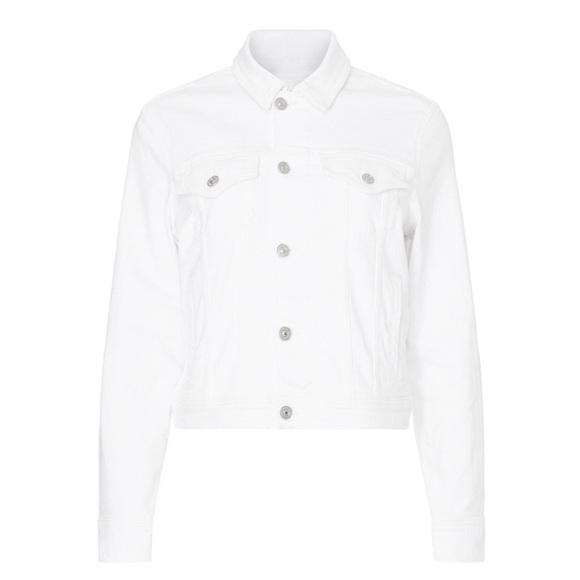 7 FOR ALL MANKIND 90s Luxe Ivory Stretch Denim Cropped Jean Trucker Jacket L - Picture 15 of 15